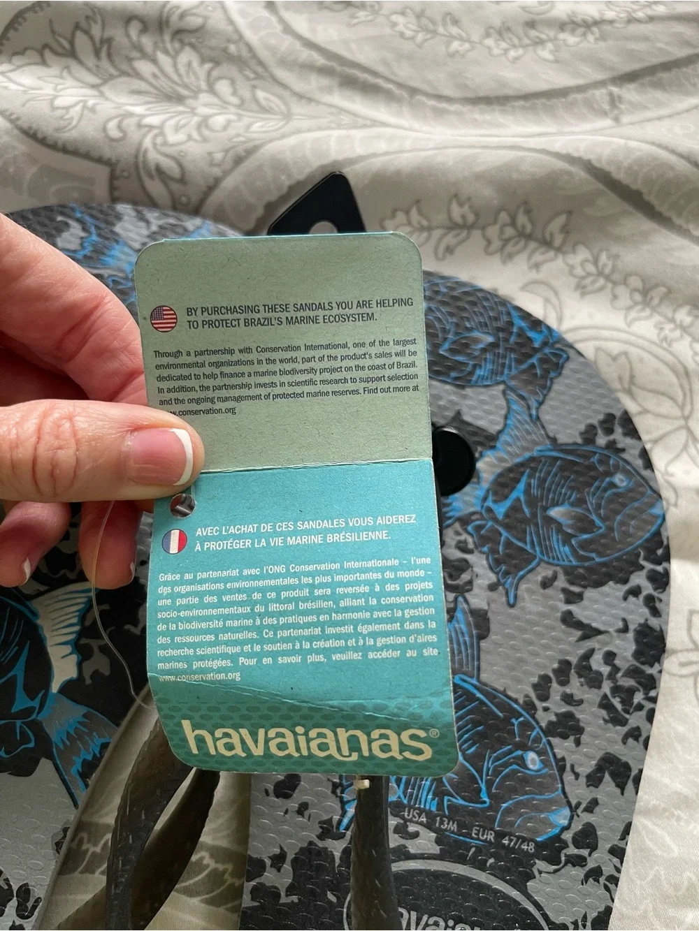 Mens Havaianas Mens Flip Flops Blue/Black/Gray Fish Size 13 NEW WITH TAGS